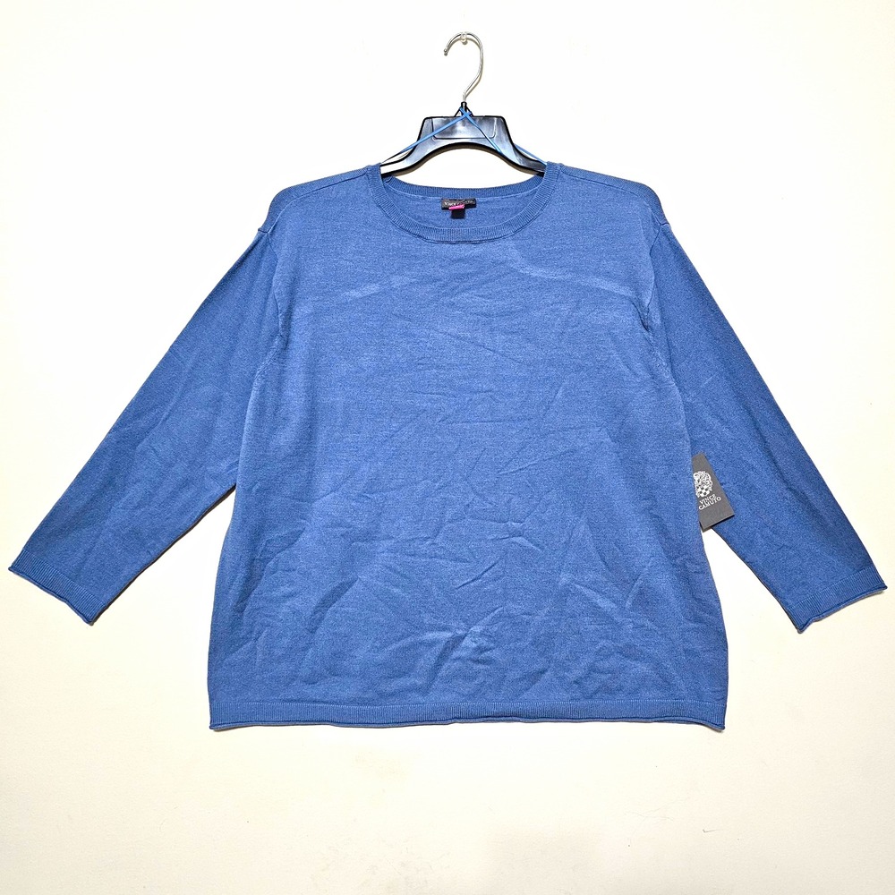Vince Camuto Womens Sweater 1X Blue Long Sleeve Crew Neck Knit Pullover New 1156